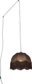 Candeeiro pendente preto com ficha e abajur castanho com interior branco 31,5cm - Cavalux