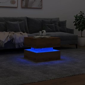 Mesa de centro com luzes LED 50x50x40 cm carvalho artisiano