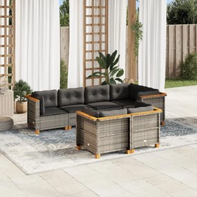 vidaXL 7 pcs conjunto sofás p/ jardim c/ almofadões vime PE cinzento