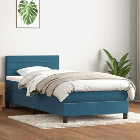 vidaXL Cama com molas/colchão 100x220 cm veludo azul-escuro