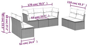 7 pcs conjunto de sofás jardim c/ almofadões vime PE castanho