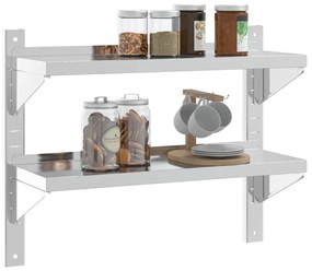 Estante parede 2 prateleiras 75x23,5x60 cm aço inoxidável prata