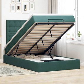 Estrutura de cama otomana com colchões verde escuro veludo