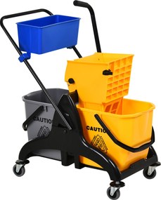 HOMCOM Balde de Esfregona 26 L com Rodas, Sistema de Espremedor, Asa de Transporte e Duplo Compartimento 78x45x95 cm Multicolor | Aosom Portugal