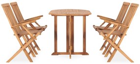 5 pcs conjunto jantar dobrável p/ exterior madeira teca maciça