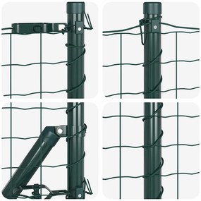 Cerca Euro da com 13 postes, 0,8 x 25m, em aço galvanizado verde