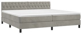 Cama box spring c/ colchão/LED 200x200 cm veludo cinzento-claro