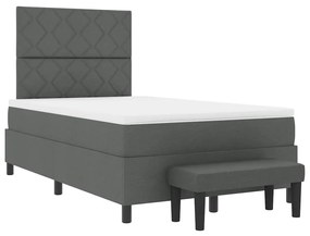 Cama Box Spring com Colchão &amp; Banco Cinza Escuro 120x200 cm Tecido