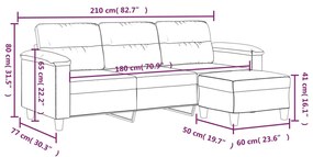 Sofá de 3 lugares c/ apoio pés 180 cm tecido microfibra creme