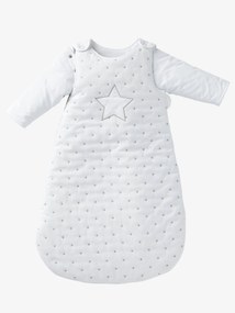 Agora -15% | Saco de bebé com mangas amovíveis, tema Chuva de estrelas branco/estrelas