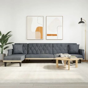 Sofá-cama em forma de L 271x140x70 cm veludo cinzento-escuro
