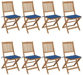 vidaXL Cadeiras de jardim dobráveis 8 pcs c/ almofadões acácia maciça