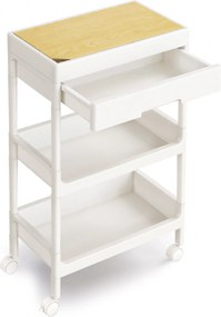 Carrinho de cozinha de 3 níveis 25,5 x 41 x 68 cm, tampo superior amovível branco com acabamento em carvalho