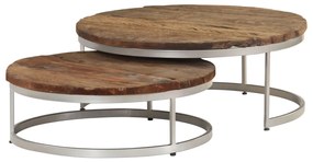 vidaXL Conjunto mesas centro 2 pcs madeira recuperada e aço