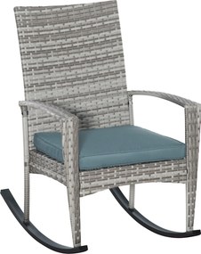 Outsunny Cadeira de Balanço Poltrona para Jardim com Almofada, Polyrattan+Metal, Cinza, 66 x 88 x 98 cm | Aosom Portugal