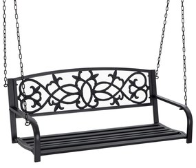 Outsunny Banco Baloiço de 2 Lugares Banco Suspenso de Aço com Apoio para os Braços Carga Máx. 240kg para Jardim Varanda Exterior 127x59,5x52cm Preto