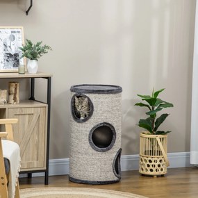 Barril para gatos arranharem, torre de arranhar em sisal com 3 níveis revestida a pelúcia, Ø 38 x 70 cm, cinzento claro