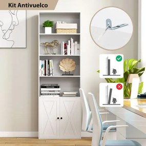 Estante com 2 Portas 6 Prateleiras e Armarios Prateleiras Ajustáveis Estante independente para Sala de Estar Escritório 60 x 24 x 180 cm Branco