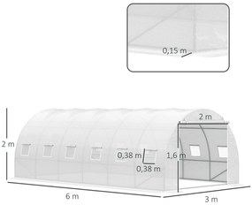 Outsunny Estufa de Túnel 600x300x200cm com Porta Enrolável 12 Janelas