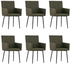 vidaXL Cadeiras de jantar com apoio de braços 6 pcs tecido castanho