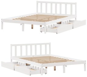 Cama sem colchão 150x200 cm madeira de pinho maciça branco