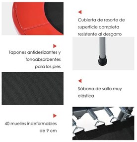 Trampolim duplo para 2 pessoas para interior com pega e almofada de segurança 154 x 90 x 92-132 cm Vermelho