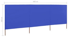 Para-vento com 3 painéis em tecido 400x120 cm azul-ciano