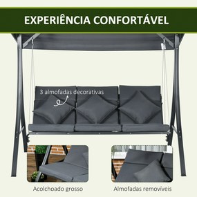 Baloiço de Jardim Exterior de 3 Lugares com Toldo Ajustável e Estrutura de Aço 202x115x168 cm Cinzento Escuro