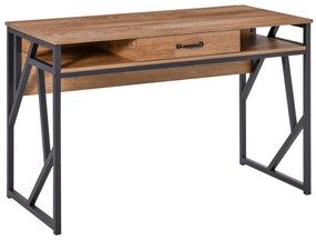 HOMCOM Secretária de Estilo Industrial 120x60x76 cm com Gaveta 2 Prateleiras Pés de Metal Preto Tampo Aparência de Madeira Nogueira | Aosom Portugal