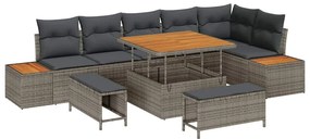 Conjunto de Sofá de Jardim 9 Peças com Almofadas Cinza Poliéster e Acá