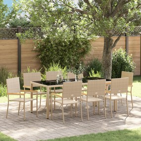 vidaXL Conjunto de Jantar de Jardim com 9 Peças em Rattan Beige