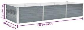Canteiro elevado de jardim aço galvanizado 240x80x45cm cinzento