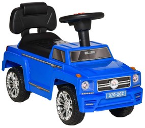 HOMCOM Carro Andador Bebé 18-36 Meses sem Pedais Faróis Música Buzina Armazenamento Encosto Alto Azul Brinquedo Interativo