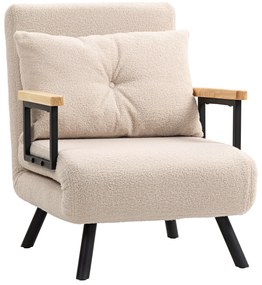 HOMCOM Poltrona Convertível em Cama Poltrona 3 em 1 Convertível em Cama com Encosto Ajustável em 5 Níveis 63x73x81 cm Bege