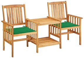 vidaXL Cadeiras de jardim c/ mesa de centro e almofadões acácia maciça