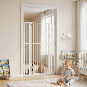 Barreira de Segurança Extra Alta 160 cm para Crianças e Animais, Ajustável 76-105 cm com Fecho Automático Branco