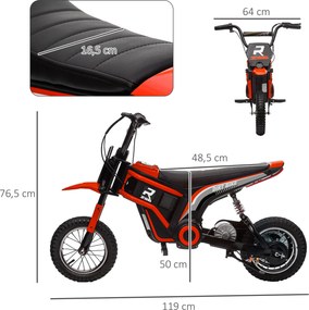 Mota de motocross elétrica para crianças, moto elétrica infantil, motor de 350 W, bateria de 12 V, 8-16 km/h, pneus insufláveis de 12'', vermelha