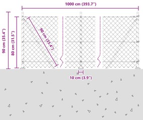 Cerca de Corrente com 7 Postes Flangados 0.8x10 m em Aço Galvanizado
