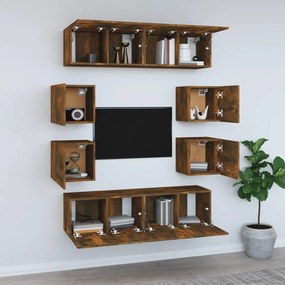 Conjunto móveis de TV 8 pcs madeira processada carvalho fumado