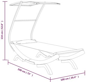 Espreguiçadeira c/ toldo 100x190x134cm madeira curva antracite