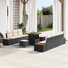 Conjunto de Sofá de Jardim com 10 Peças com Almofadas Preto Rattan Pol