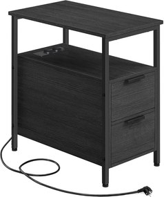 Mesa de cabeçeira com extensão elétrica, 2 gavetas 60 x 30 x 61 cm antracite-preto