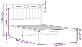 Estrutura de cama com cabeceira 100x190 cm metal branco