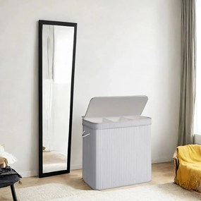 Cesto para roupa suja com tampa em bambu 150 litros cinzento