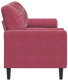 Sofá 3 lug. + almofadas decorativas 180cm veludo vermelho tinto