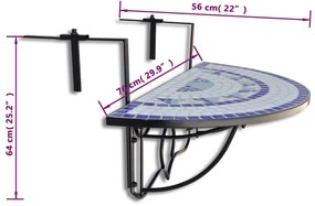 Mesa de varanda suspensa mosaico azul e branco