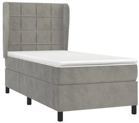 Cama com molas/colchão 100x200 cm veludo cinza-claro