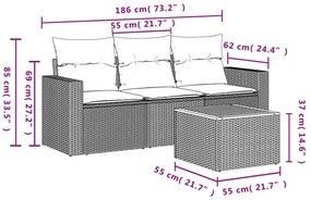 4 pcs conjunto de sofás para jardim c/ almofadões vime PE preto