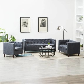 vidaXL Sofás chesterfield 3 pcs estofamento em tecido cinzento