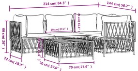 5 pcs conjunto lounge de jardim com almofadões aço branco
